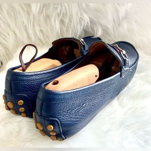🔥GUCCI🔥Blue Driver Web Horsebit Blue Striped Loafers Shoes Size 12